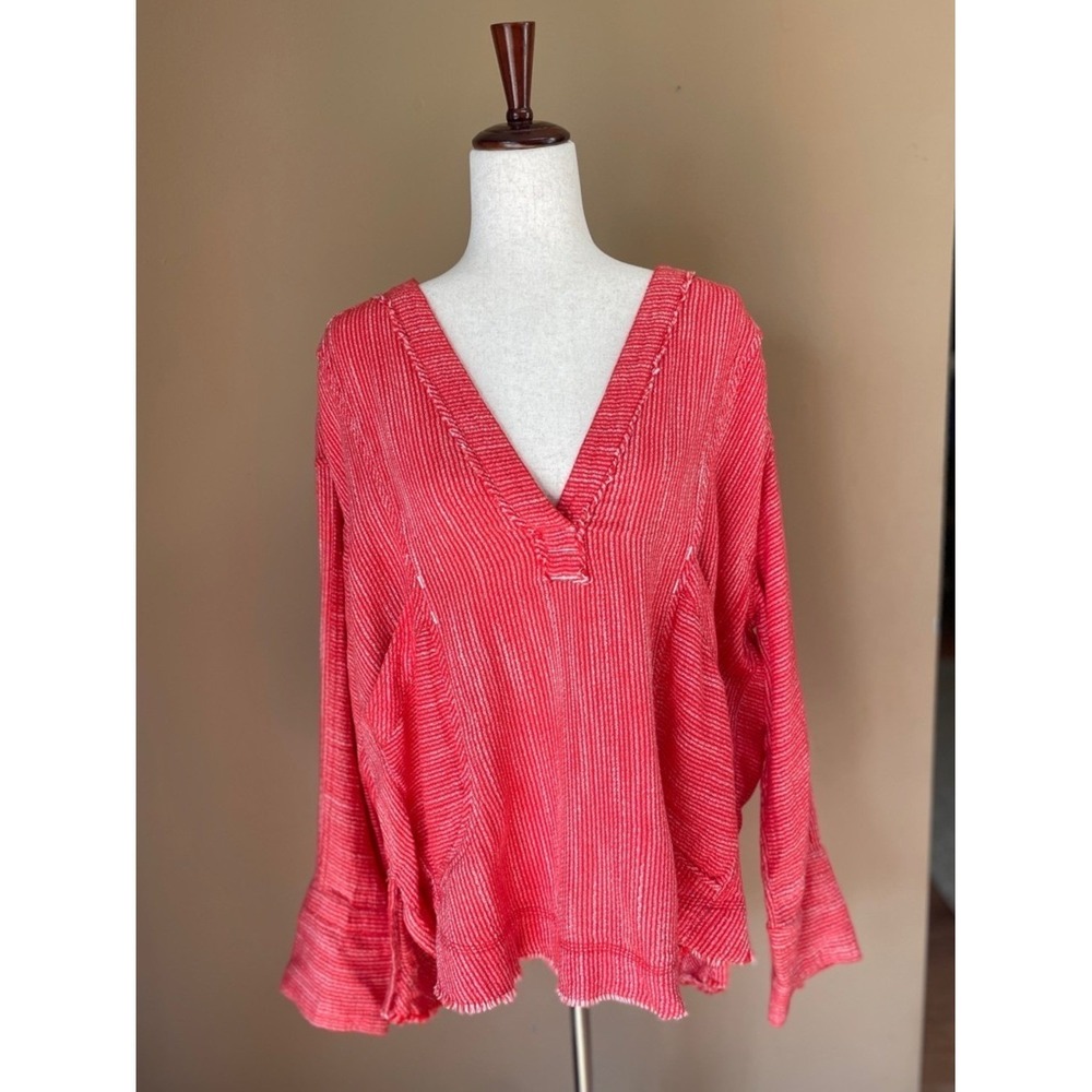 We the Free People By The Shore Slouchy V Neck Blouse Top XS Oversized Beachy
